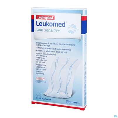 Sie sehen eine Packung Wundverband Leukomed/skin Sensitive Vliesverband +auflage Steril 8x15cm 5st, Produktbild: 03 Wundverband Leukomed/skin Sensitive Vliesverband +auflage Steril 8x15cm 5st, A-Nr.: 5609013 - 03