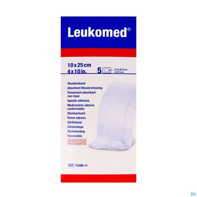 Sie sehen eine Packung Wundverband Leukomed/steril Verklebungsschutz 10x25cm 5st, Produktbild: 03 Wundverband Leukomed/steril Verklebungsschutz 10x25cm 5st, A-Nr.: 3896899 - 03