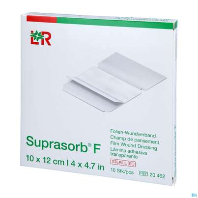 Sie sehen eine Packung Wundverband Suprasorb/steril F Folien 10x12cm 10st, Produktbild: 02 Wundverband Suprasorb/steril F Folien 10x12cm 10st, A-Nr.: 2203411 - 02