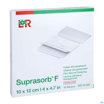 Sie sehen eine Packung Wundverband Suprasorb/steril F Folien 10x12cm 10st, Produktbild: 03 Wundverband Suprasorb/steril F Folien 10x12cm 10st, A-Nr.: 2203411 - 03