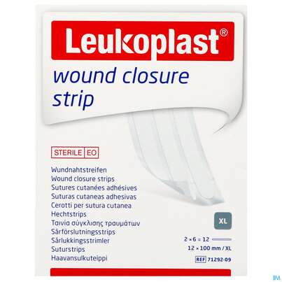 Sie sehen eine Packung Wundverband Wundnahtstreifen/steril Leukoplast/weiss Closure Strip 12x100mm 12st, Produktbild: 01 Wundverband Wundnahtstreifen/steril Leukoplast/weiss Closure Strip 12x100mm 12st, A-Nr.: 3478972 - 01