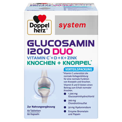 Sie sehen eine Packung Doppelherz system GLUCOSAMIN 1200 DUO KNOCHEN + KNORPEL, Produktbild: 04 Doppelherz system GLUCOSAMIN 1200 DUO KNOCHEN + KNORPEL, A-Nr.: 5677925 - 04
