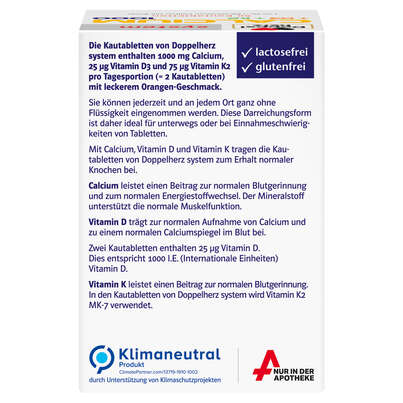 Doppelherz system CALCIUM 1000 + D3 + K2 KAUTABLETTEN, A-Nr.: 5677954 - 04