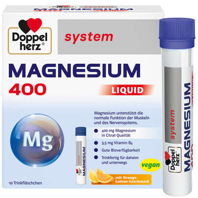 Sie sehen eine Packung Doppelherz system MAGNESIUM 400 LIQUID Trinkfertig für daheim und unterwegs, Produktbild: 03 Doppelherz system MAGNESIUM 400 LIQUID Trinkfertig für daheim und unterwegs, A-Nr.: 5698353 - 03