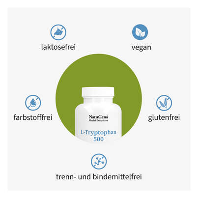 Sie sehen eine Packung NatuGena L-Tryptophan 500 Kapseln, Produktbild: 03 NatuGena L-Tryptophan 500 Kapseln, A-Nr.: 5926860 - 03