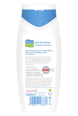 Sie sehen eine Packung Savoderm pH5 Duschbad empfindliche Haut, Produktbild: 02 Savoderm pH5 Duschbad empfindliche Haut, A-Nr.: 3589507 - 02