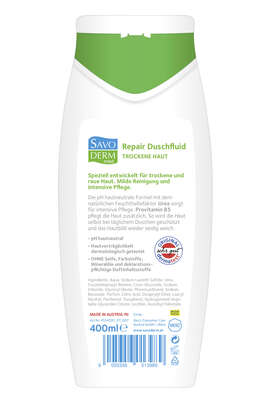 Sie sehen eine Packung SAVODERM MED Repair Duschfluid trockene Haut, Produktbild: 02 SAVODERM MED Repair Duschfluid trockene Haut, A-Nr.: 3885826 - 02