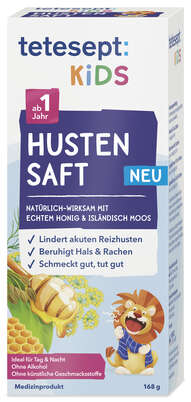 Sie sehen eine Packung Tetesept KIDS Husten Saft, Produktbild: 03 Tetesept KIDS Husten Saft, A-Nr.: 5929947 - 03