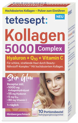 Sie sehen eine Packung Tetesept Kollagen 5000 Trinksachets, Produktbild: 01 Tetesept Kollagen 5000 Trinksachets, A-Nr.: 5882476 - 01