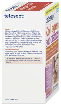 Sie sehen eine Packung Tetesept Kollagen 5000 Trinksachets, Produktbild: 02 Tetesept Kollagen 5000 Trinksachets, A-Nr.: 5882476 - 02