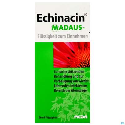 Sie sehen eine Packung Echinacin-madaus Flüssigkeit z Einnehmen 50ml, Produktbild: 01 Echinacin-madaus Flüssigkeit z Einnehmen 50ml, A-Nr.: 1287802 - 01