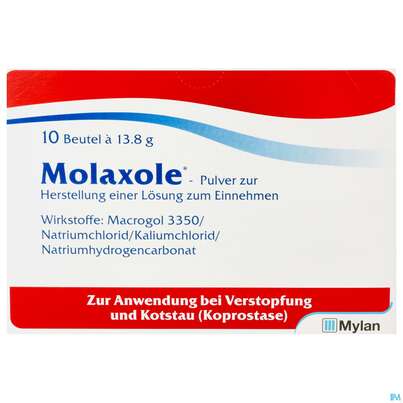 Sie sehen eine Packung Molaxole Pulver lösung.z.einnehmen Beutel 10st, Produktbild: 01 Molaxole Pulver lösung.z.einnehmen Beutel 10st, A-Nr.: 3761107 - 01