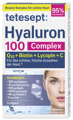 Sie sehen eine Packung Tetesept Hyaluron 100mg, Produktbild: 02 Tetesept Hyaluron 100mg, A-Nr.: 5830002 - 02