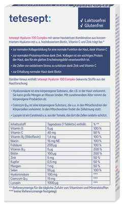 Sie sehen eine Packung Tetesept Hyaluron 100mg, Produktbild: 04 Tetesept Hyaluron 100mg, A-Nr.: 5830002 - 04