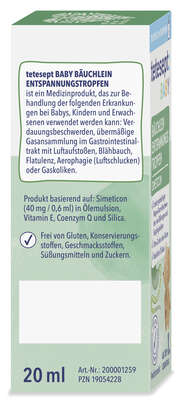 Sie sehen eine Packung Tetesept Baby Bäuchlein Entspannungstropfen 20ml, Produktbild: 03 Tetesept Baby Bäuchlein Entspannungstropfen 20ml, A-Nr.: 5876702 - 03