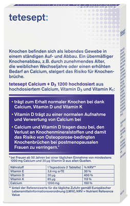 Sie sehen eine Packung tetesept Calcium+ D3 1200, Produktbild: 02 tetesept Calcium+ D3 1200, A-Nr.: 5074960 - 02