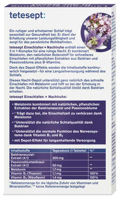 Sie sehen eine Packung Tetesept Einschlafen + Nachtruhe 1,7mg Depot 30 Stk, Produktbild: 03 Tetesept Einschlafen + Nachtruhe 1,7mg Depot 30 Stk, A-Nr.: 5934919 - 03