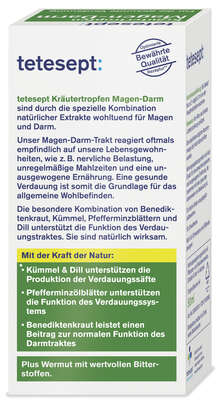 Sie sehen eine Packung Tetesept Kräutertropfen Magen-Darm 50ml, Produktbild: 04 Tetesept Kräutertropfen Magen-Darm 50ml, A-Nr.: 5664822 - 04