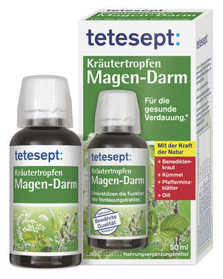 Sie sehen eine Packung Tetesept Kräutertropfen Magen-Darm 50ml, Produktbild: 06 Tetesept Kräutertropfen Magen-Darm 50ml, A-Nr.: 5664822 - 06