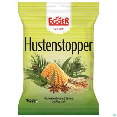 Sie sehen eine Packung Egger Hustenbonbons Hustenstopper 150g, Produktbild: 02 Egger Hustenbonbons Hustenstopper 150g, A-Nr.: 2416816 - 02