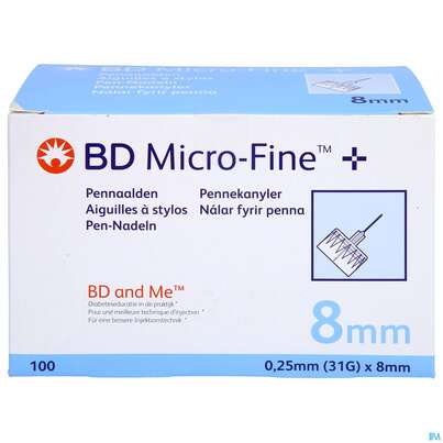Sie sehen eine Packung Injektionsspritzen U.zubeh. Bd Microfine Pen Nadel 8mmx 0,25mm 100st, Produktbild: 01 Injektionsspritzen U.zubeh. Bd Microfine Pen Nadel 8mmx 0,25mm 100st, A-Nr.: 5197415 - 01