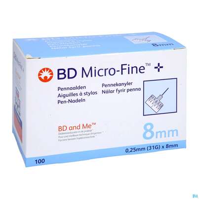 Sie sehen eine Packung Injektionsspritzen U.zubeh. Bd Microfine Pen Nadel 8mmx 0,25mm 100st, Produktbild: 02 Injektionsspritzen U.zubeh. Bd Microfine Pen Nadel 8mmx 0,25mm 100st, A-Nr.: 5197415 - 02