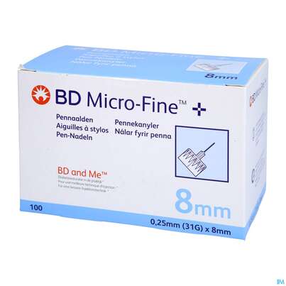 Sie sehen eine Packung Injektionsspritzen U.zubeh. Bd Microfine Pen Nadel 8mmx 0,25mm 100st, Produktbild: 03 Injektionsspritzen U.zubeh. Bd Microfine Pen Nadel 8mmx 0,25mm 100st, A-Nr.: 5197415 - 03