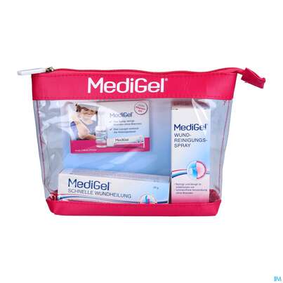 Sie sehen eine Packung Medigel Reiseset Wundversorgung Gel 20g +spray 50ml 1st, Produktbild: 01 Medigel Reiseset Wundversorgung Gel 20g +spray 50ml 1st, A-Nr.: 5256141 - 01