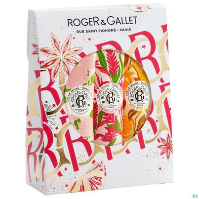 Sie sehen eine Packung Roger & Gallet Xmas/handcreams Set Gr+r+bdo Je 30ml 1st, Produktbild: 02 Roger & Gallet Xmas/handcreams Set Gr+r+bdo Je 30ml 1st, A-Nr.: 5815824 - 02