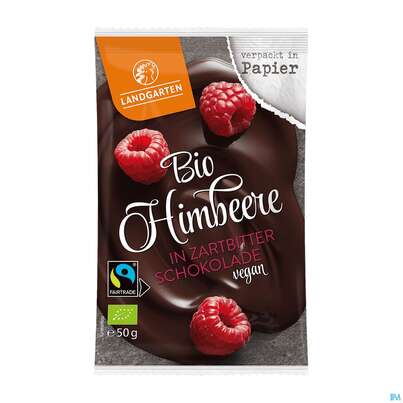 Sie sehen eine Packung Landgarten Bio Himbeere/in Zartbitter Schokolade Vegan 50g, Produktbild: 01 Landgarten Bio Himbeere/in Zartbitter Schokolade Vegan 50g, A-Nr.: 4571952 - 01