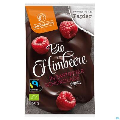 Sie sehen eine Packung Landgarten Bio Himbeere/in Zartbitter Schokolade Vegan 50g, Produktbild: 02 Landgarten Bio Himbeere/in Zartbitter Schokolade Vegan 50g, A-Nr.: 4571952 - 02