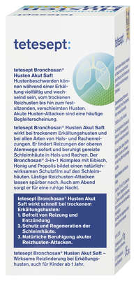 Sie sehen eine Packung tetesept Bronchosan HustenSaft Akut100ml, Produktbild: 04 tetesept Bronchosan HustenSaft Akut100ml, A-Nr.: 5388635 - 04