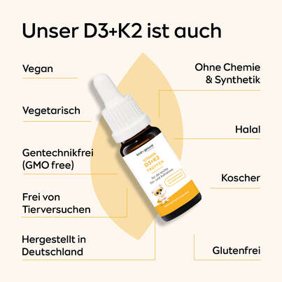 Sie sehen eine Packung Vitamin D3+K2 Tropfen für Kinder, Produktbild: 02 Vitamin D3+K2 Tropfen für Kinder, A-Nr.: 5940050 - 02