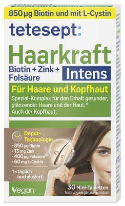 Sie sehen eine Packung tetesept TETESEPT Haarkraft Depot FTa 30 St., Produktbild: 02 tetesept TETESEPT Haarkraft Depot FTa 30 St., A-Nr.: 5830580 - 02