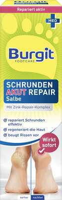 Sie sehen eine Packung Burgit Schrunden Akut Repair Salbe 60ml, Produktbild: 01 Burgit Schrunden Akut Repair Salbe 60ml, A-Nr.: 4344096 - 01