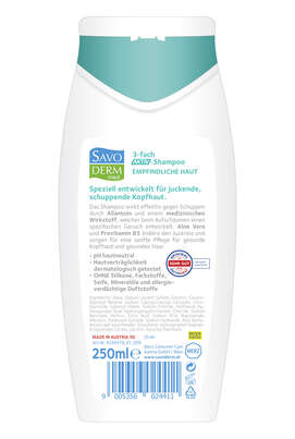 Sie sehen eine Packung Savoderm med 3-fach Aktiv-Shampoo 250ml, Produktbild: 02 Savoderm med 3-fach Aktiv-Shampoo 250ml, A-Nr.: 5406273 - 02