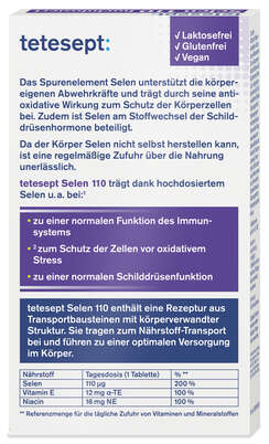 Sie sehen eine Packung tetesept Selen 110µg 45 St., Produktbild: 03 tetesept Selen 110µg 45 St., A-Nr.: 5838564 - 03