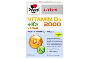 Doppelherz system VITAMIN D3 2000 + K2 VEGAN - IMMUNSYSTEM + KNOCHENFUNKTION, A-Nr.: 5677641 - 01