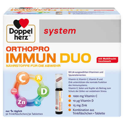 Sie sehen eine Packung Doppelherz system ORTHOPRO IMMUN DUO, Produktbild: 01 Doppelherz system ORTHOPRO IMMUN DUO, A-Nr.: 5896515 - 01