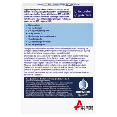 Sie sehen eine Packung Doppelherz system OMEGA-3 KONZENTRAT, Produktbild: 04 Doppelherz system OMEGA-3 KONZENTRAT, A-Nr.: 3448511 - 04