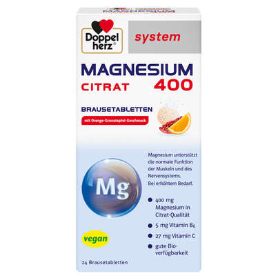 Sie sehen eine Packung Doppelherz system MAGNESIUM 400 CITRAT BRAUSETABLETTEN, Produktbild: 01 Doppelherz system MAGNESIUM 400 CITRAT BRAUSETABLETTEN, A-Nr.: 4338121 - 01