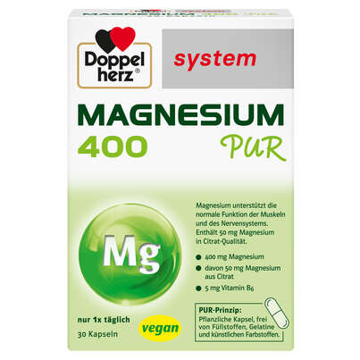 Sie sehen eine Packung Doppelherz system MAGNESIUM 400 PUR, Produktbild: 01 Doppelherz system MAGNESIUM 400 PUR, A-Nr.: 5774137 - 01