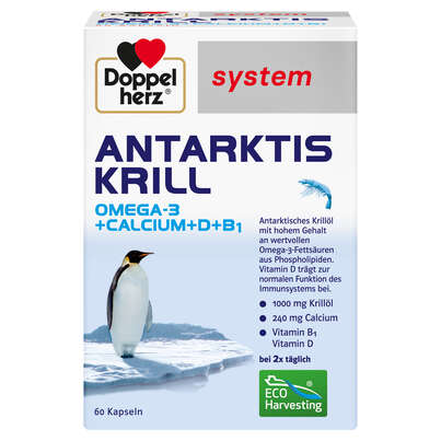 Sie sehen eine Packung Doppelherz system ANTARKTIS KRILL, Produktbild: 01 Doppelherz system ANTARKTIS KRILL, A-Nr.: 4118980 - 01