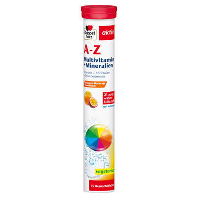 Sie sehen eine Packung Doppelherz A-Z Brausetabletten Multivitamin + Mineralien, Produktbild: 01 Doppelherz A-Z Brausetabletten Multivitamin + Mineralien, A-Nr.: 5886149 - 01