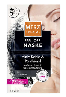 Sie sehen eine Packung Merz Spezial Peel-Off Aktiv Kohle Maske 2 x 7,5ml, Produktbild: 01 Merz Spezial Peel-Off Aktiv Kohle Maske 2 x 7,5ml, A-Nr.: 5074316 - 01