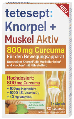 Sie sehen eine Packung tetesept Knorpel + Muskel 800mg 30St., Produktbild: 01 tetesept Knorpel + Muskel 800mg 30St., A-Nr.: 5882401 - 01