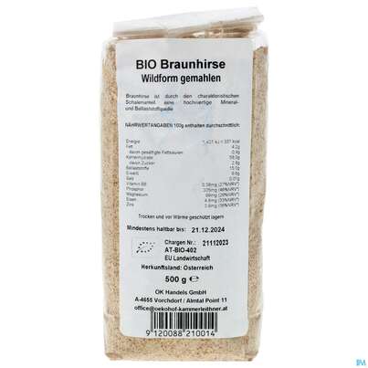 Sie sehen eine Packung Braunhirse Wildform Gemahlen Bio 500g, Produktbild: 01 Braunhirse Wildform Gemahlen Bio 500g, A-Nr.: 4901415 - 01