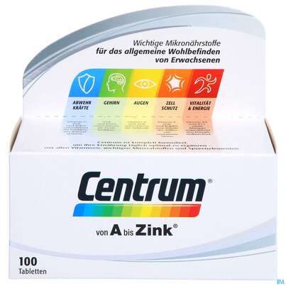 Sie sehen eine Packung Centrum Tabl A-zink 100st, Produktbild: 01 Centrum Tabl A-zink 100st, A-Nr.: 4555456 - 01