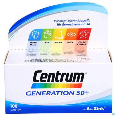 Sie sehen eine Packung Centrum Tabl Generation 50+ 100st, Produktbild: 01 Centrum Tabl Generation 50+ 100st, A-Nr.: 4555479 - 01
