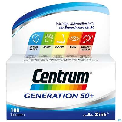 Sie sehen eine Packung Centrum Tabl Generation 50+ 100st, Produktbild: 02 Centrum Tabl Generation 50+ 100st, A-Nr.: 4555479 - 02